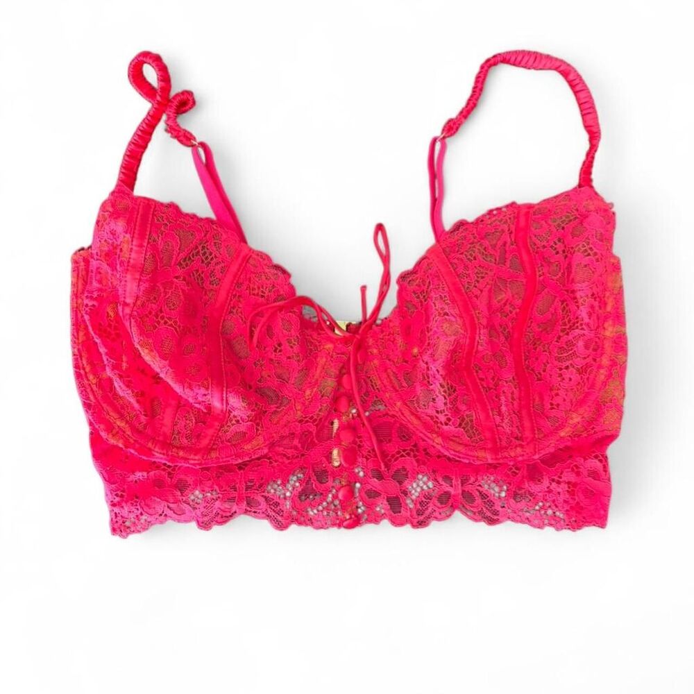 For Love & Lemons Pink Butterfly Lace Longline Bra - Size 36D - NWOT
